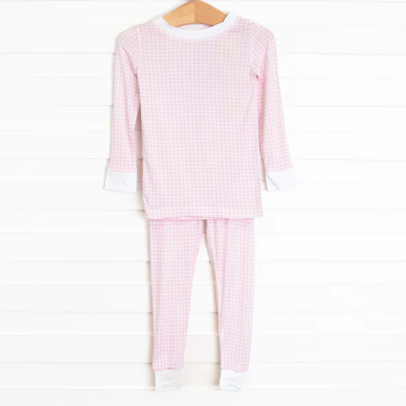 toddle baby girls pink gingham long sleeve pajama set