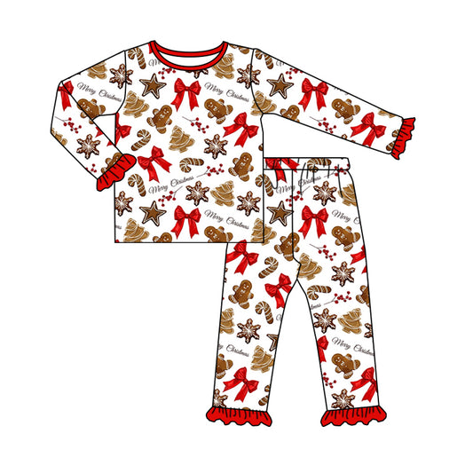 Christmas gingerbread red bow matching clothing set