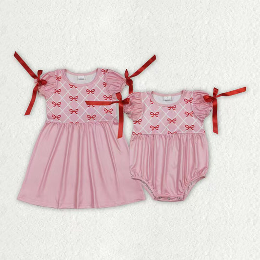 Valentines red bow design girls dress