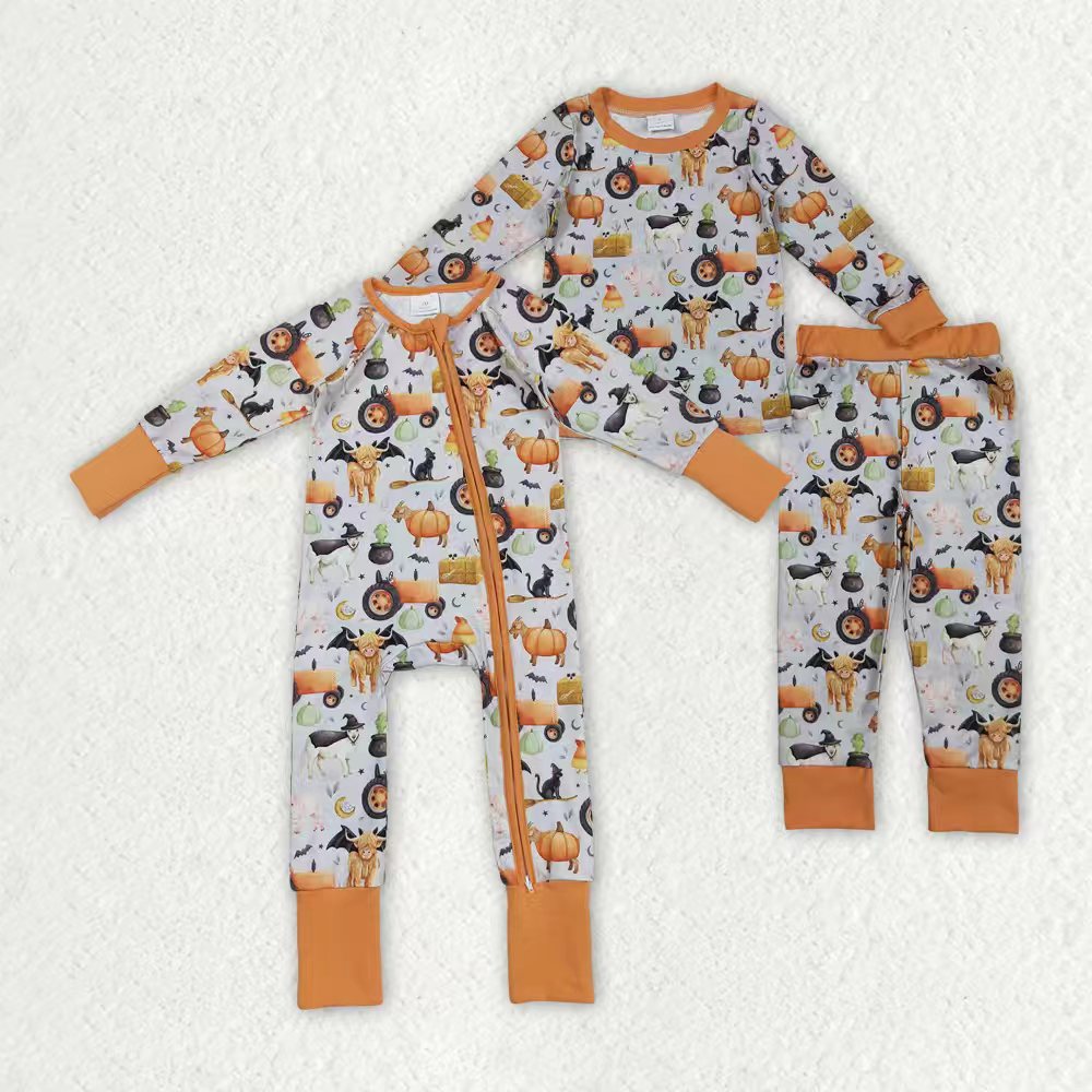 Halloween pumpkin animals design boy long sleeve matching outfit