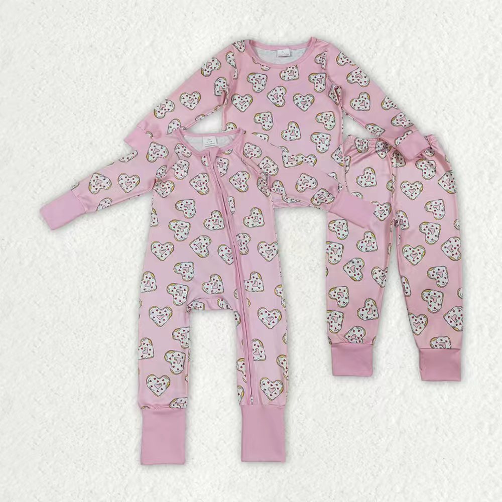 Valentines heart donuts design kids girls long sleeve outfit