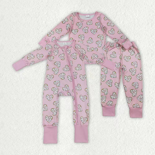 Valentines heart donuts design kids girls long sleeve outfit