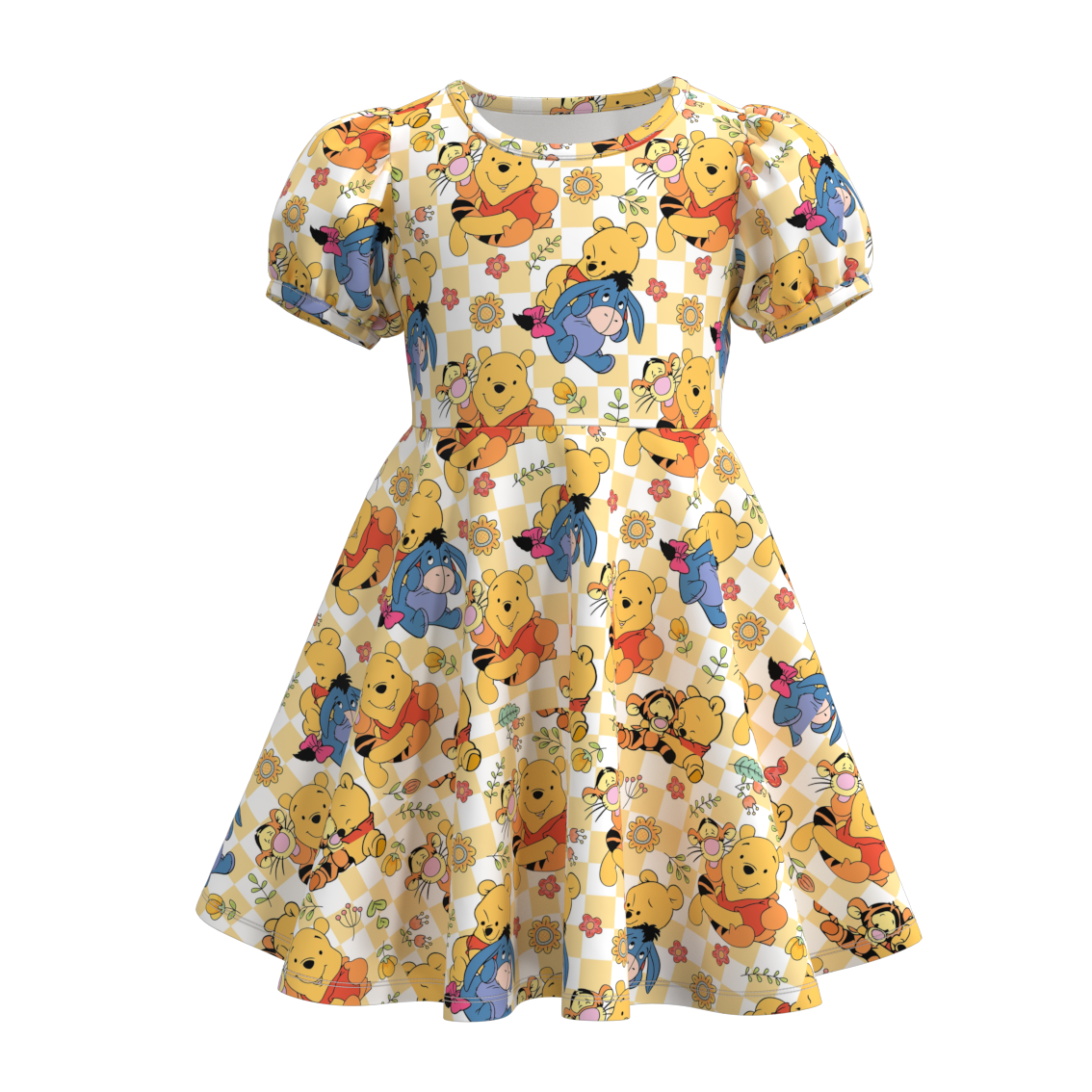 Wholesale Kids Girls Cartoon Bear Short Sleeve Dress