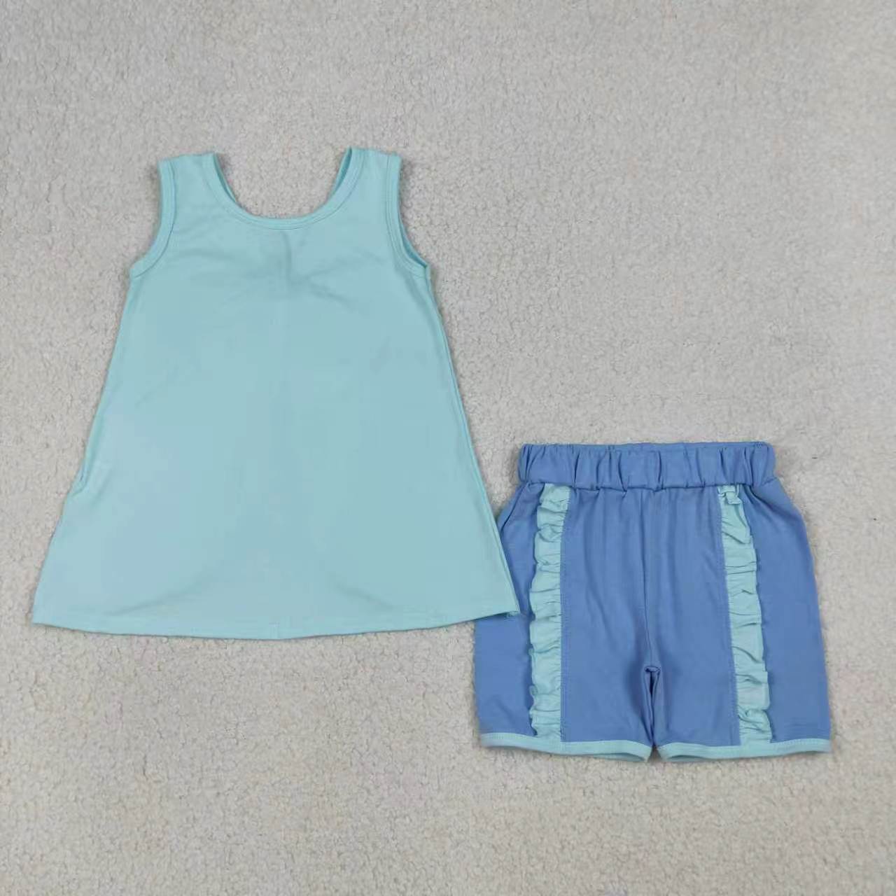 Yellow tank top matching shorts girl summer outfit