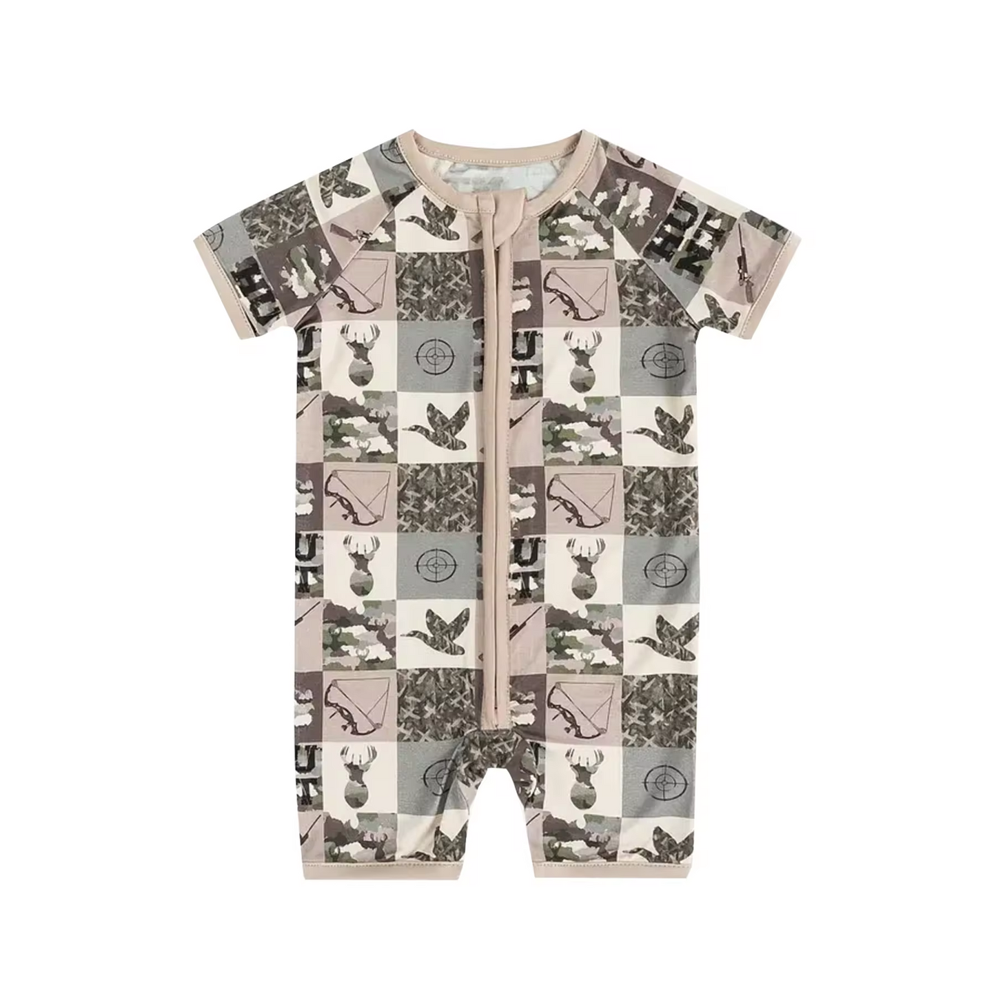 infant baby short sleeve mallard duck reindeer zip romper
