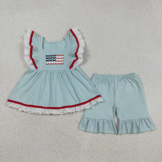 American flag top matching shorts girls July 4th outfit