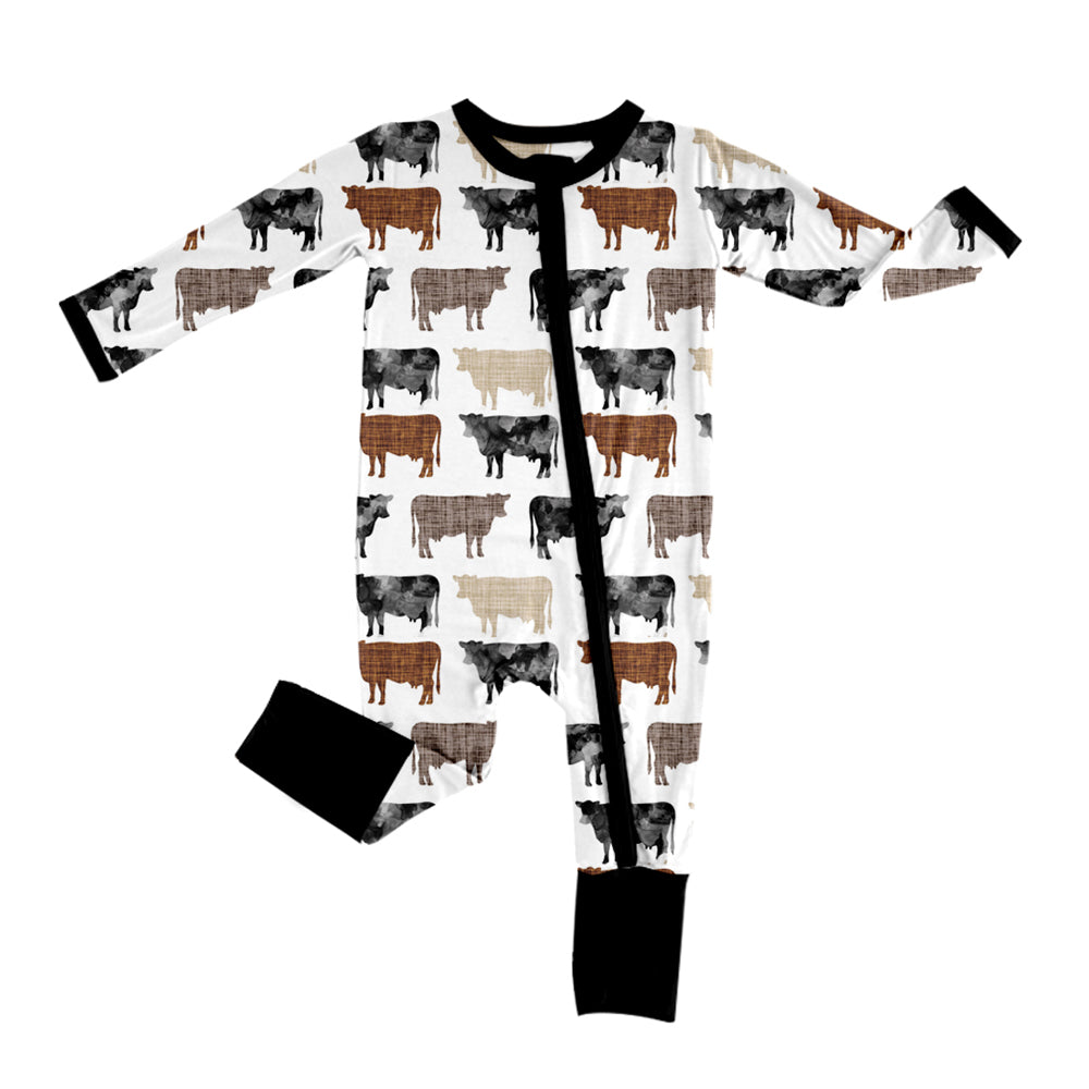 farm cow animal long sleeve zip romper