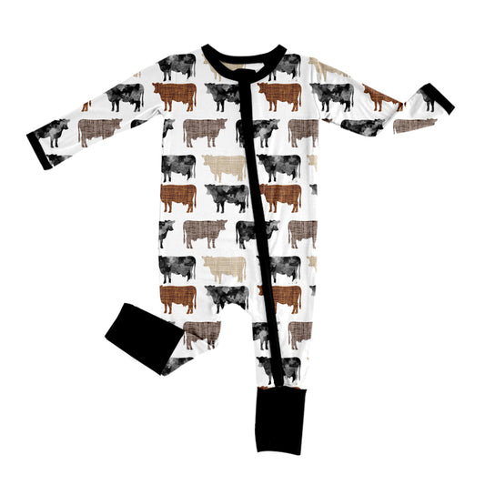 farm cow animal long sleeve zip romper