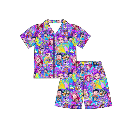 Kpop top matching shorts girls pajama set