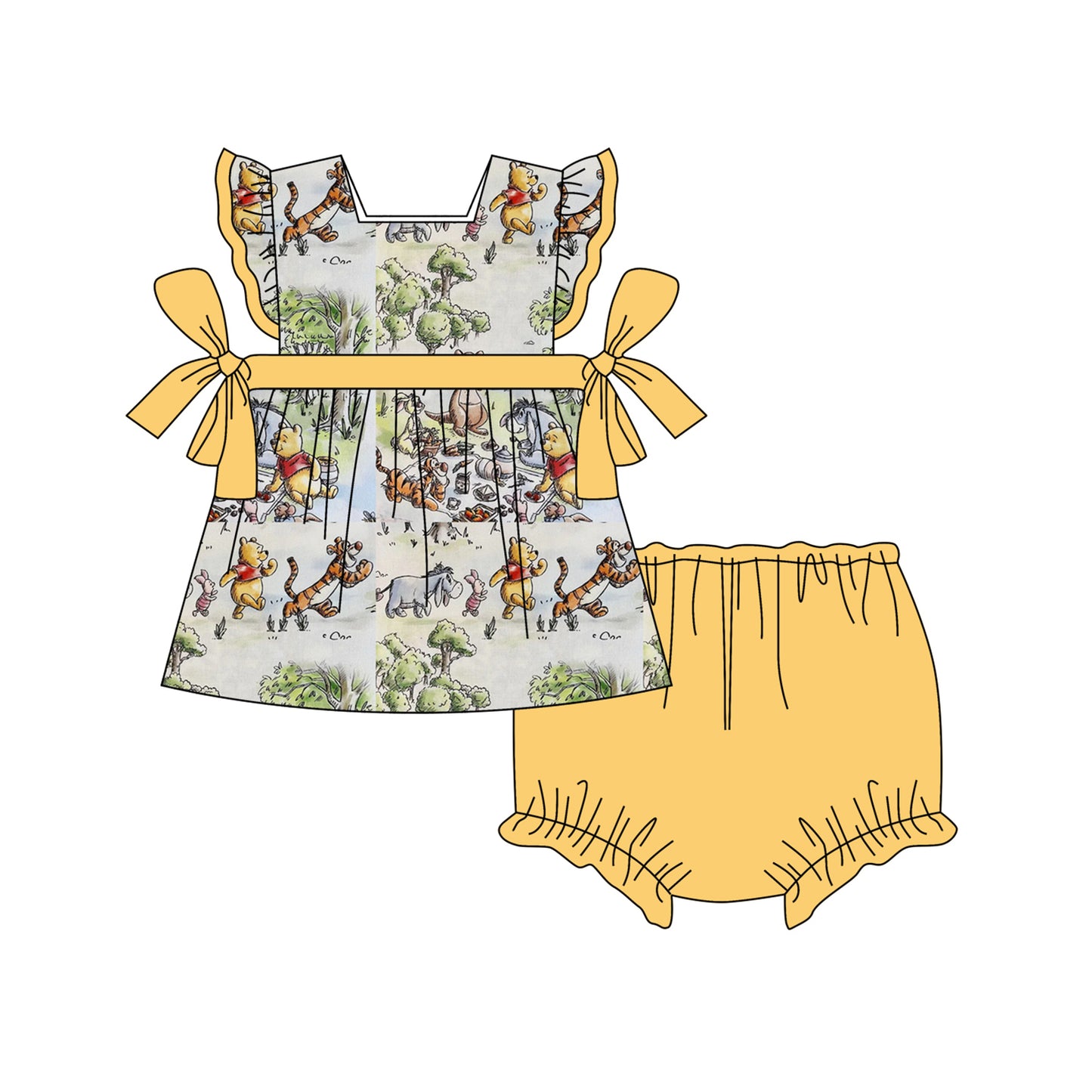 baby girl cartoon bear bummies set