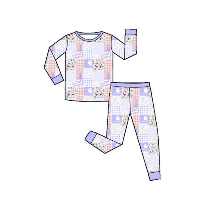 Flowers boots kids long sleeve pajama set wholesal factory price