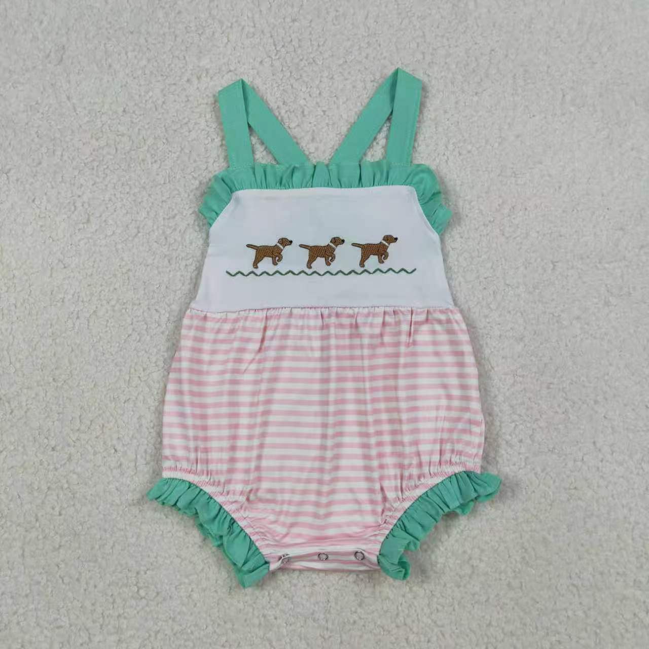 Cute embroidery dog top matching shorts boy summer outfit