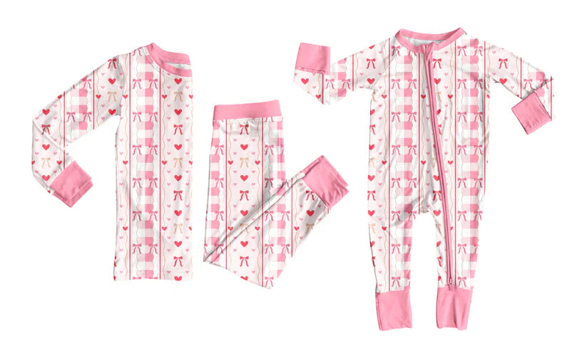 Pink bow design baby long sleeve matching clothes whoesale price