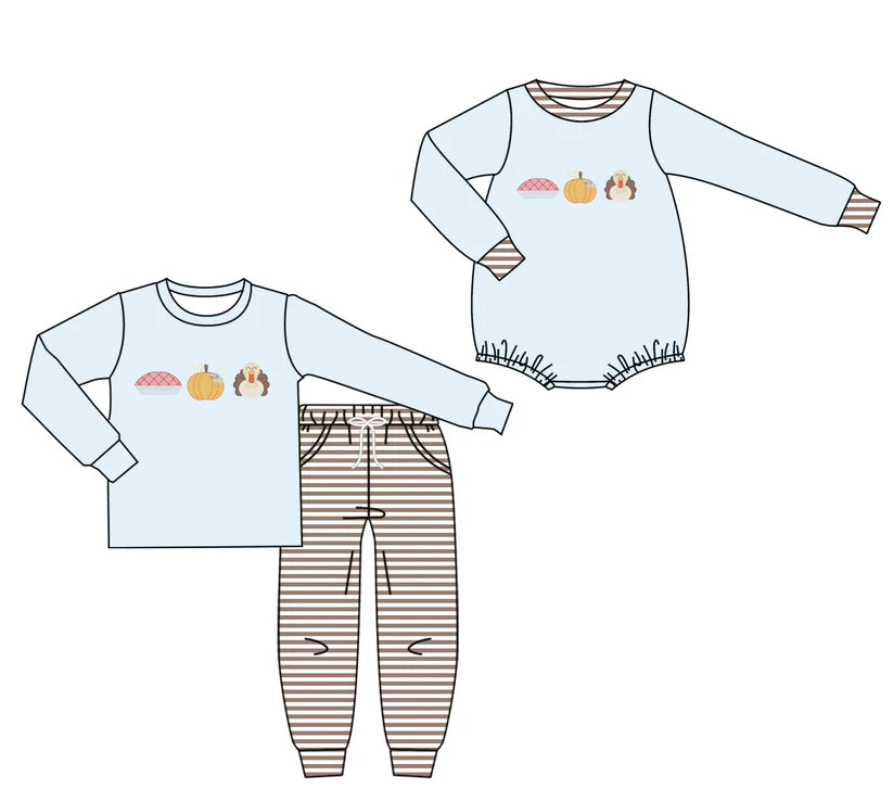 Thanksgiving turkey design baby long sleeve matching clothes whoesale price