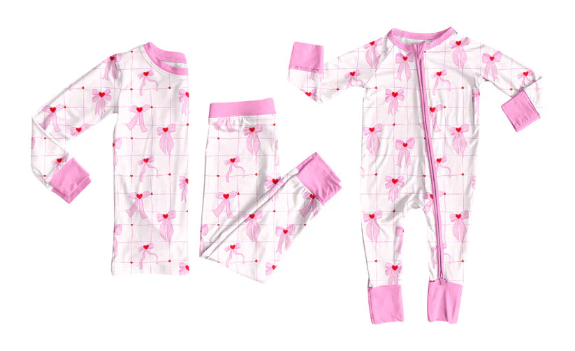 Pink bow design baby long sleeve matching clothes whoesale price