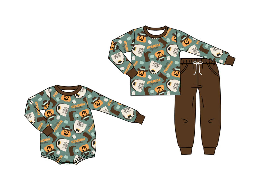 Halloween pumpkin design baby long sleeve matching clothes whoesale price