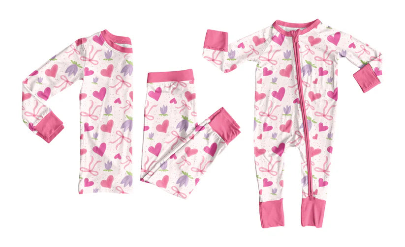 Heart bow design baby long sleeve matching clothes whoesale price