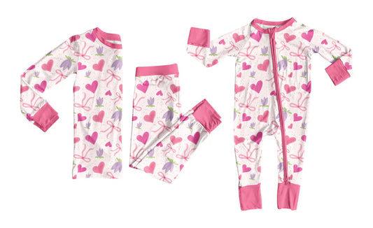 Heart bow design baby long sleeve matching clothes whoesale price