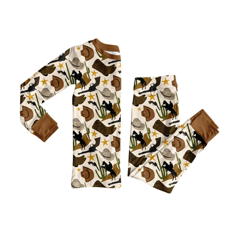 Western kids long sleeve pajama set wholesal factory price
