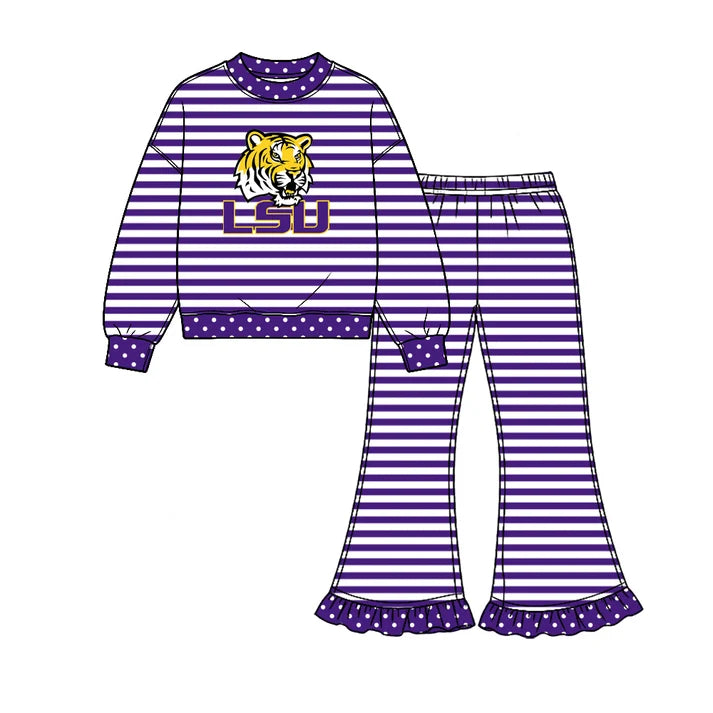 Baby girl custom team cheer design long sleeve top pants set