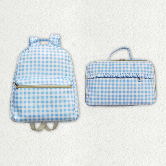 wholesale girls blue gingham backpack matching lunch box