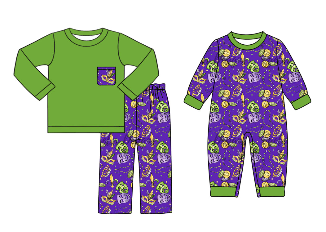 Toddle kids Mardi Gras design matching outfit wholesale baby clothes