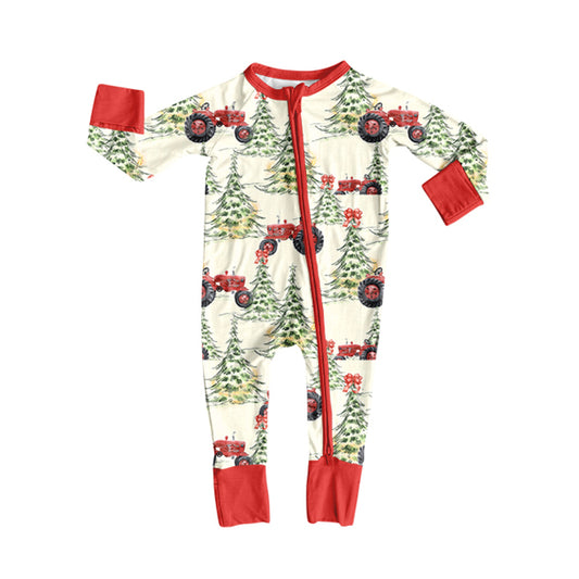 Toddle kids Chirtsmas tree truck long sleeve bamboo zip romper