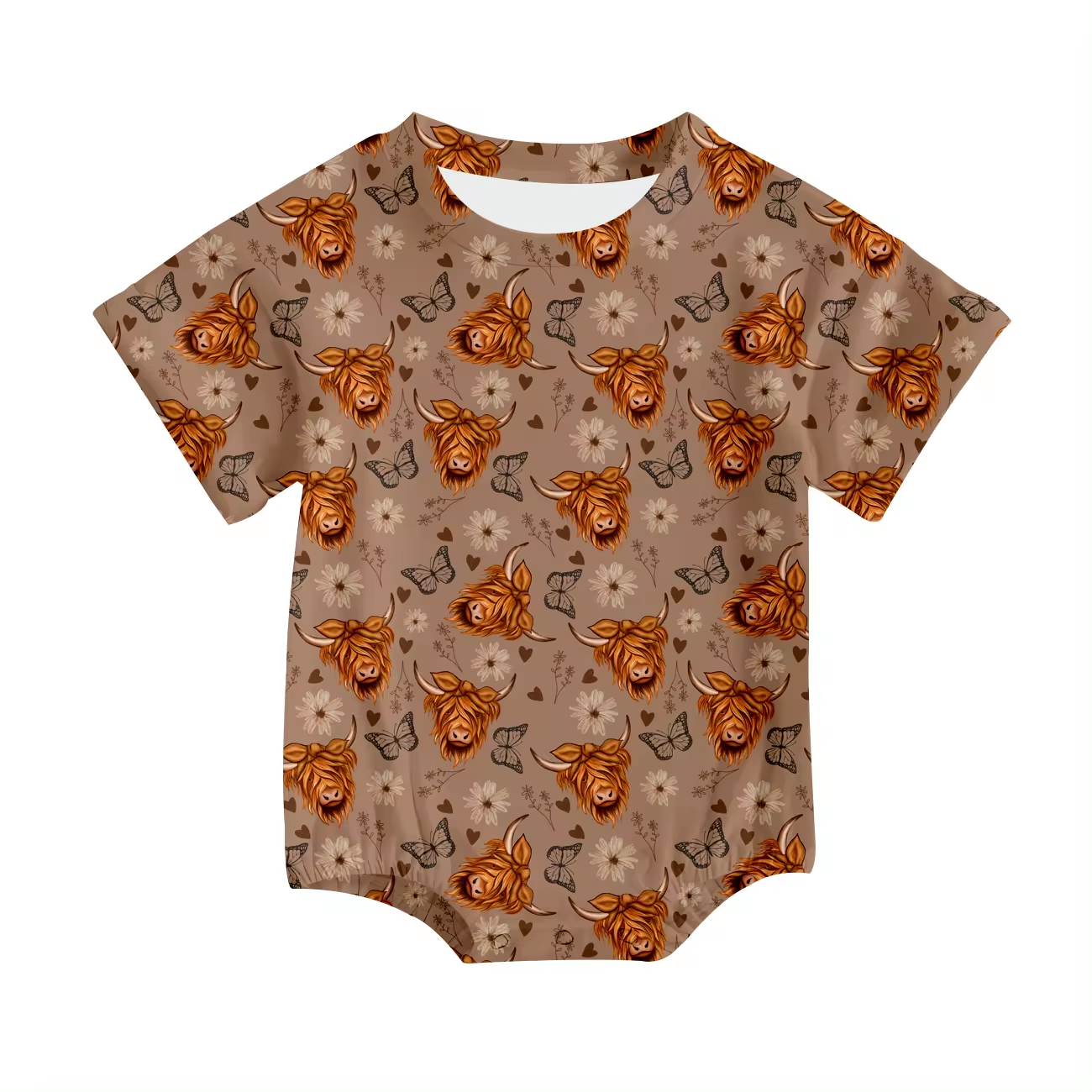 western highland cow short sleeve romper