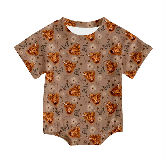 western highland cow short sleeve romper