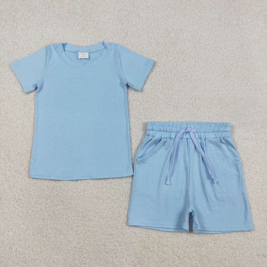 Sky blue cotton top matching shorts boy summer outfit
