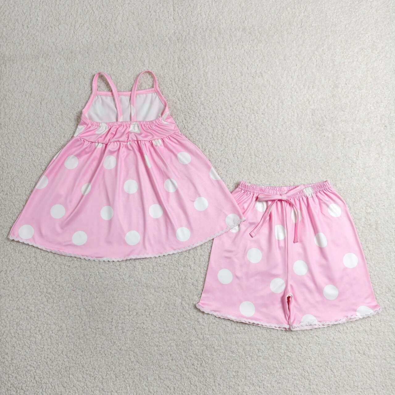 Pink dots design top matching shorts girls summer outfit