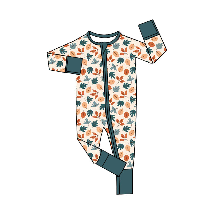 baby kids toddle fall leaves zip romper