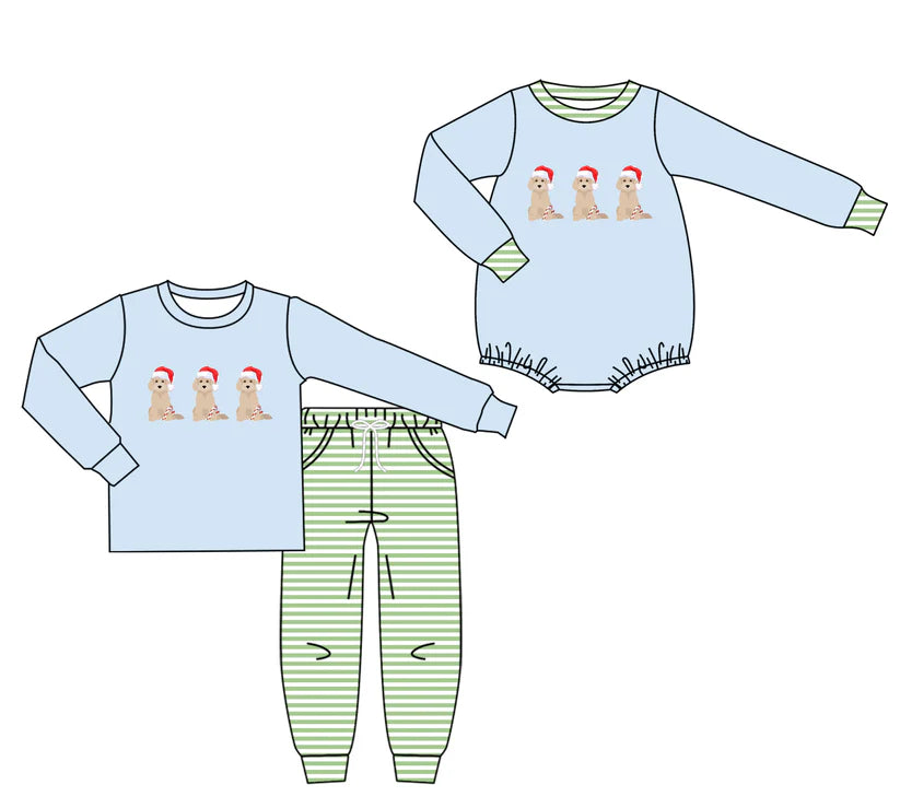 Christmas dog design baby long sleeve matching clothes whoesale price