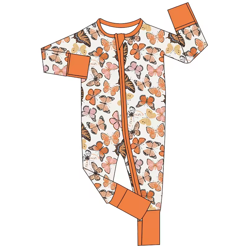 girls long sleeve butterfly zip romper wholesale price