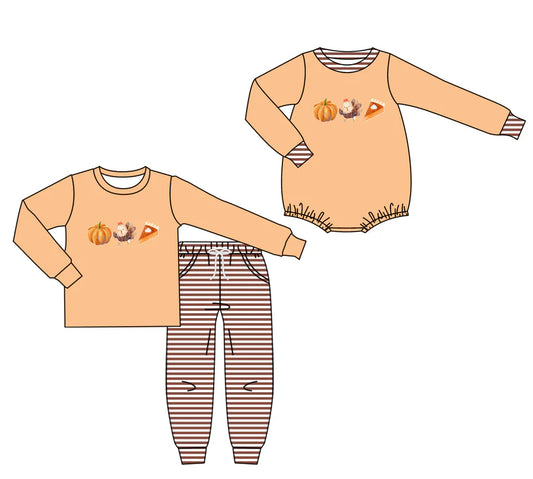 Thanksgiving pumpkin design baby long sleeve matching clothes whoesale price