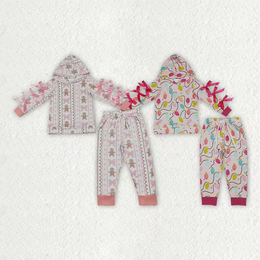 Long sleeve Christmas light hoodie top matching pants girl wholesale factory price clothes
