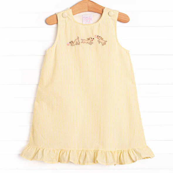 baby girl dog print yellow dress