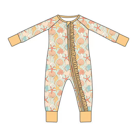 infant baby long sleeve sea shell zip romper