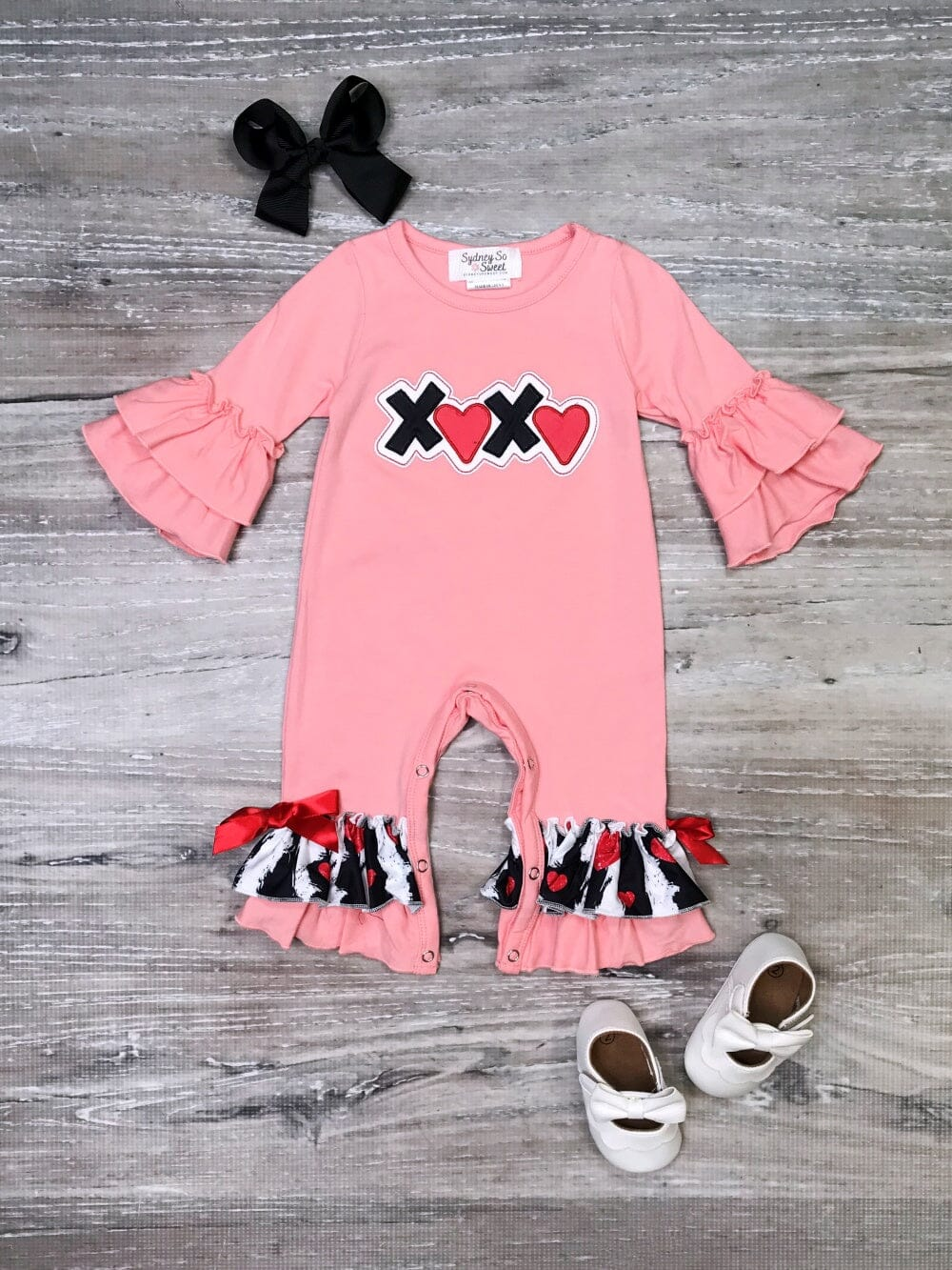 xoxo valentines day long sleeve romper