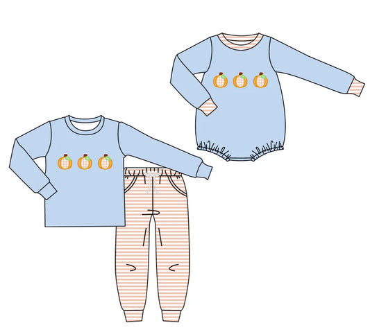 Fall pumpkin design baby long sleeve matching clothes whoesale price