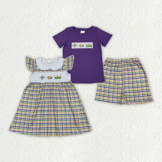 Mardi gras embroidery shirt matching shorts boys summer outfit