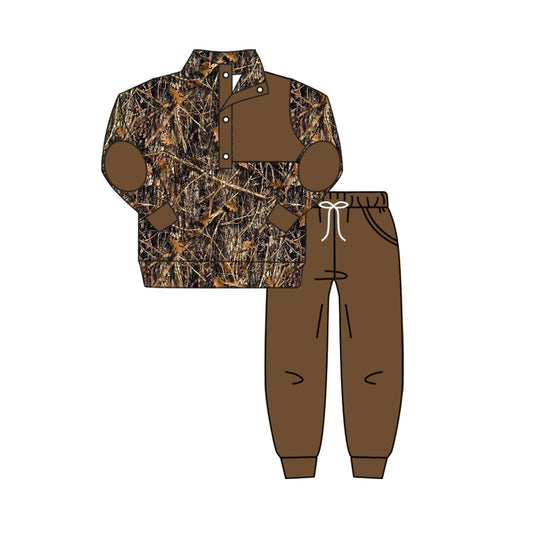 hot sale baby boy long sleeve fall winter brown camo clothes set preorder