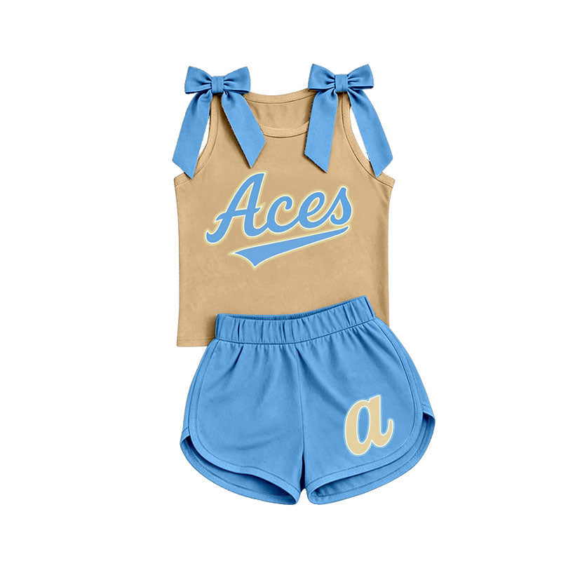 Custom team bow top matching shorts girls summer outfit