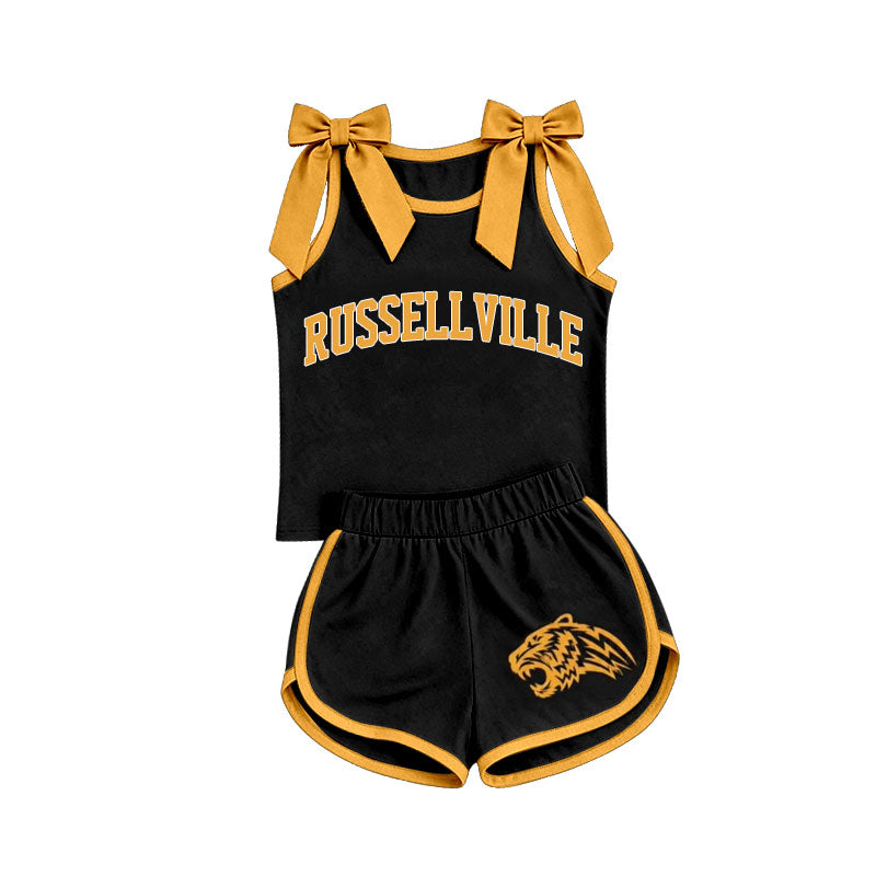 Custom team bow top matching shorts girls summer outfit