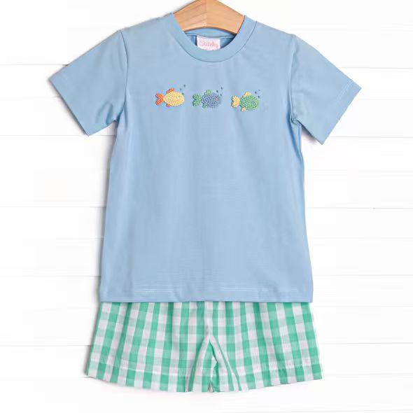 Short sleeve fishing top matching shorts boy summer outfit