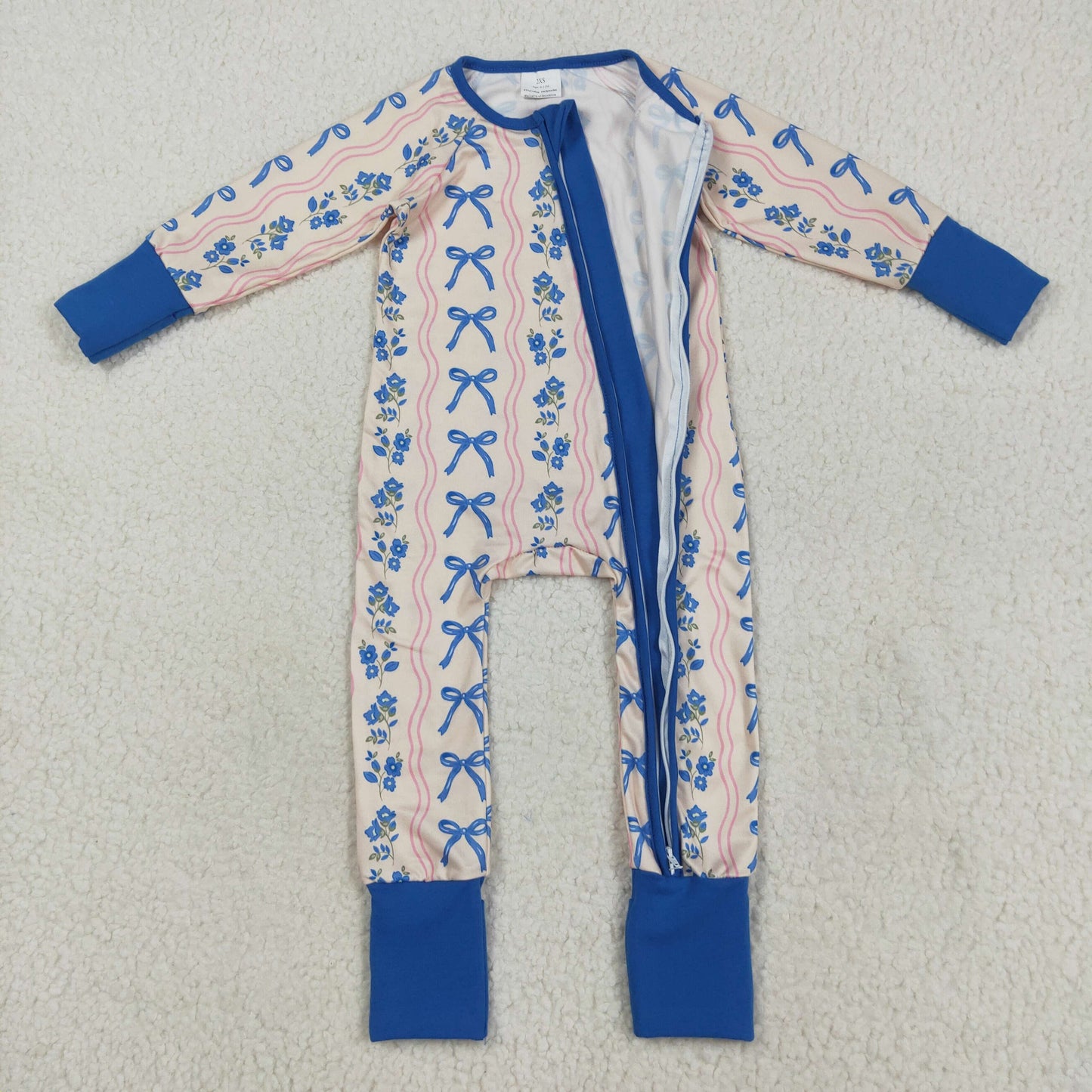 Baby girl blue bow floral long sleeve pajama set clothes