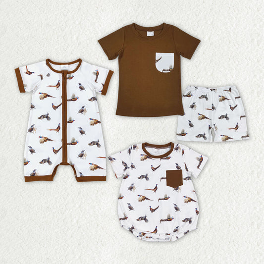 big brother brown pocket shirt forest bird shorts matching clothing set