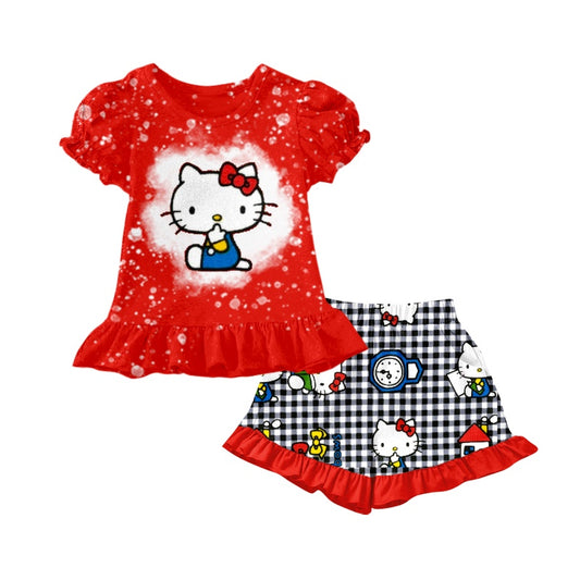 baby girls short sleeve cartoon cat design outfit