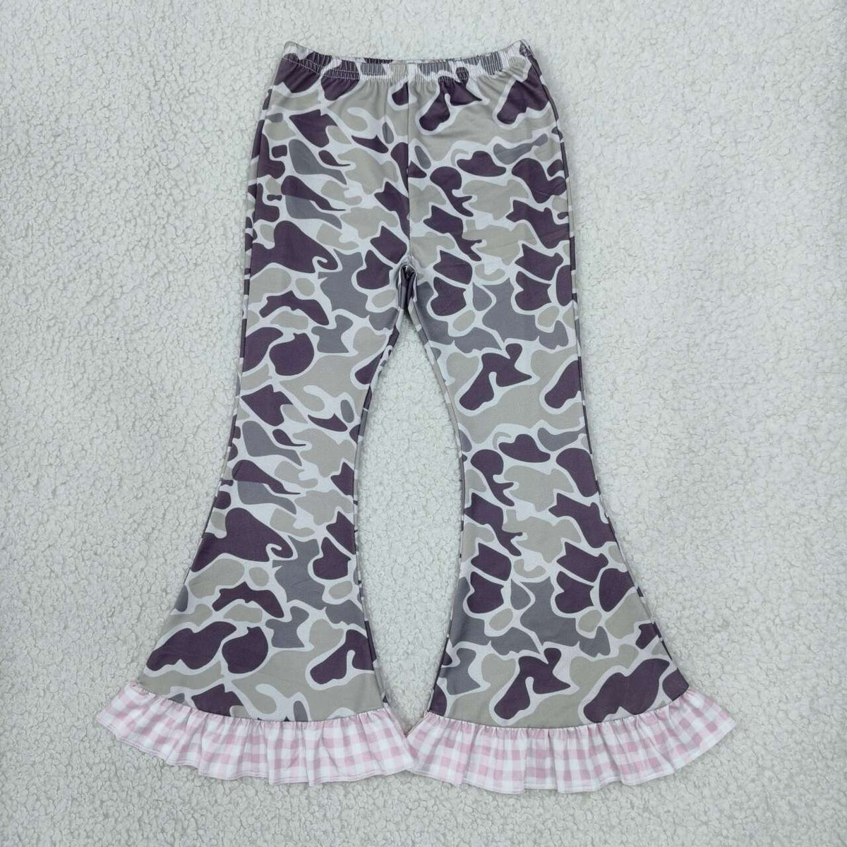 Dark grey camo girls bell bottom pants