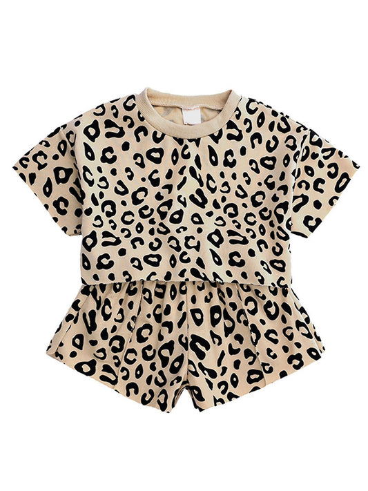 khaki cheetah leopard 2pcs summer clothing set